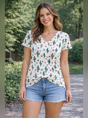 LuLaRoe Cactus and Heart Print Christy T T-Shirt NWOT